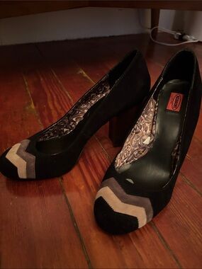 Missoni for Target Black Suede Block Heel Pumps with Chevron Toe Accents